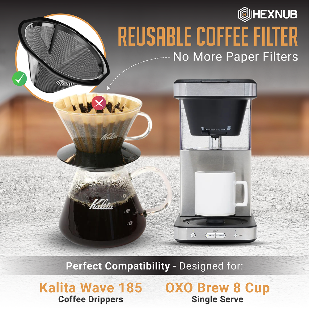 Reusable Coffee Filter for Kalita Wave 185 and OXO 8 Cup Coffee
